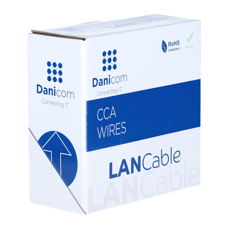 CAT5e F/UTP 50m kabel op rol stug grijs CCA
