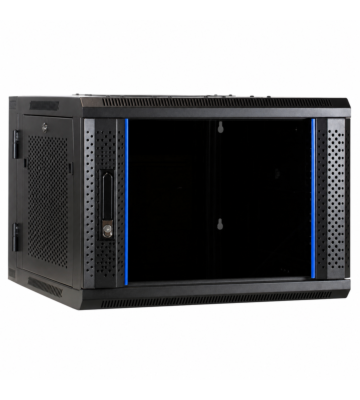 6U wandkast (kantelbaar) met glazen deur en geperforeerde zijwanden 600x600x368mm (BxDxH)